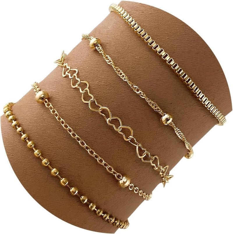 IFKM Gold Bracelets for Women, 14K Gold Plated Dainty Link Chain Bracelet set, Trendy Stackable Layered Bracelets jewelry Gifts - Image 1